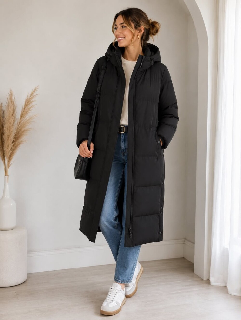 Sanctuary Black Long Hooded Puffer Coat